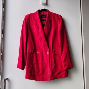 Massimo Dutti Barbiecore Bright Long Double Breasted Linen Blend Jacket